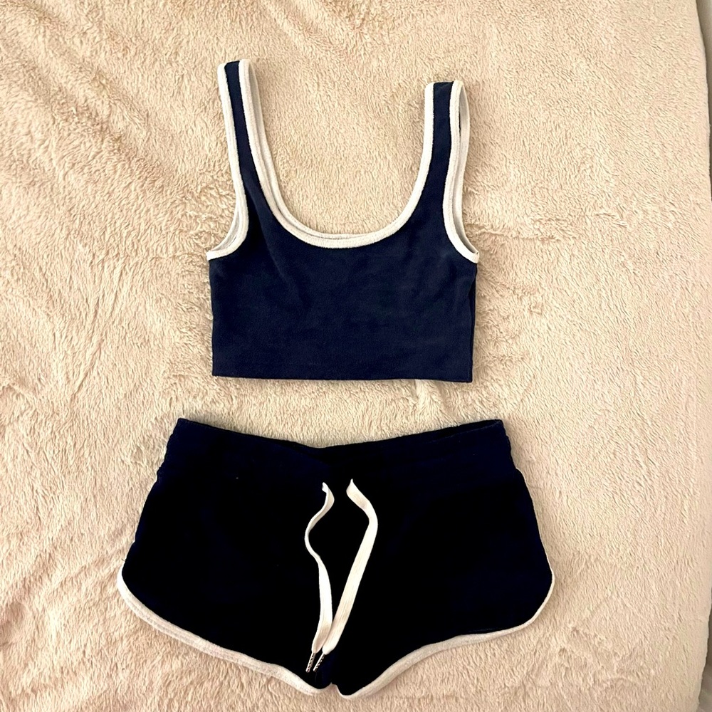 Set of Divided navy blue soft material shorts (xs) and top (xs)